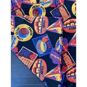 Vintage Fleece Blanket Hotels Around The World Plush Throw 64” X 96” Travel